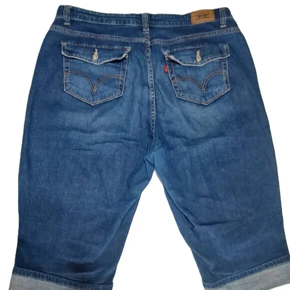 Vintage levis 515 Size 18 Capri Jeans Cuffed Retro blue denim flap back pockets - Picture 7 of 10